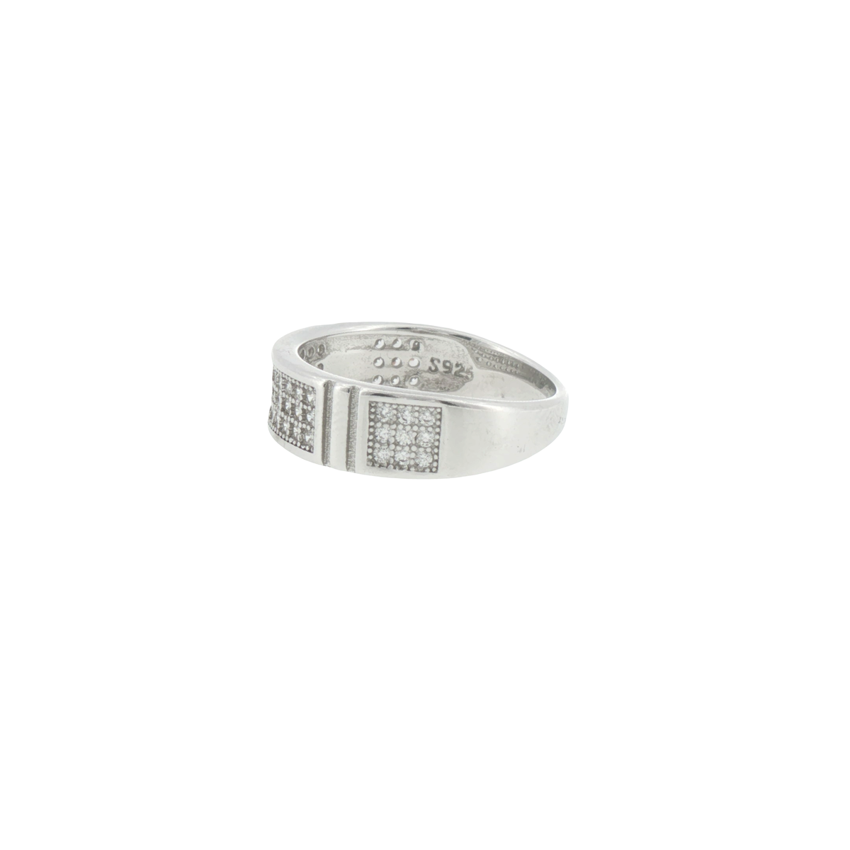 Silver Pave Stone Panel Band Ring