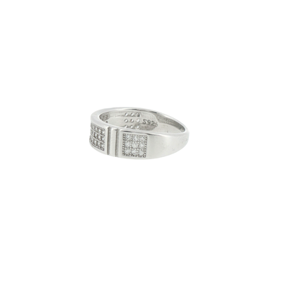 Silver Pave Stone Panel Band Ring