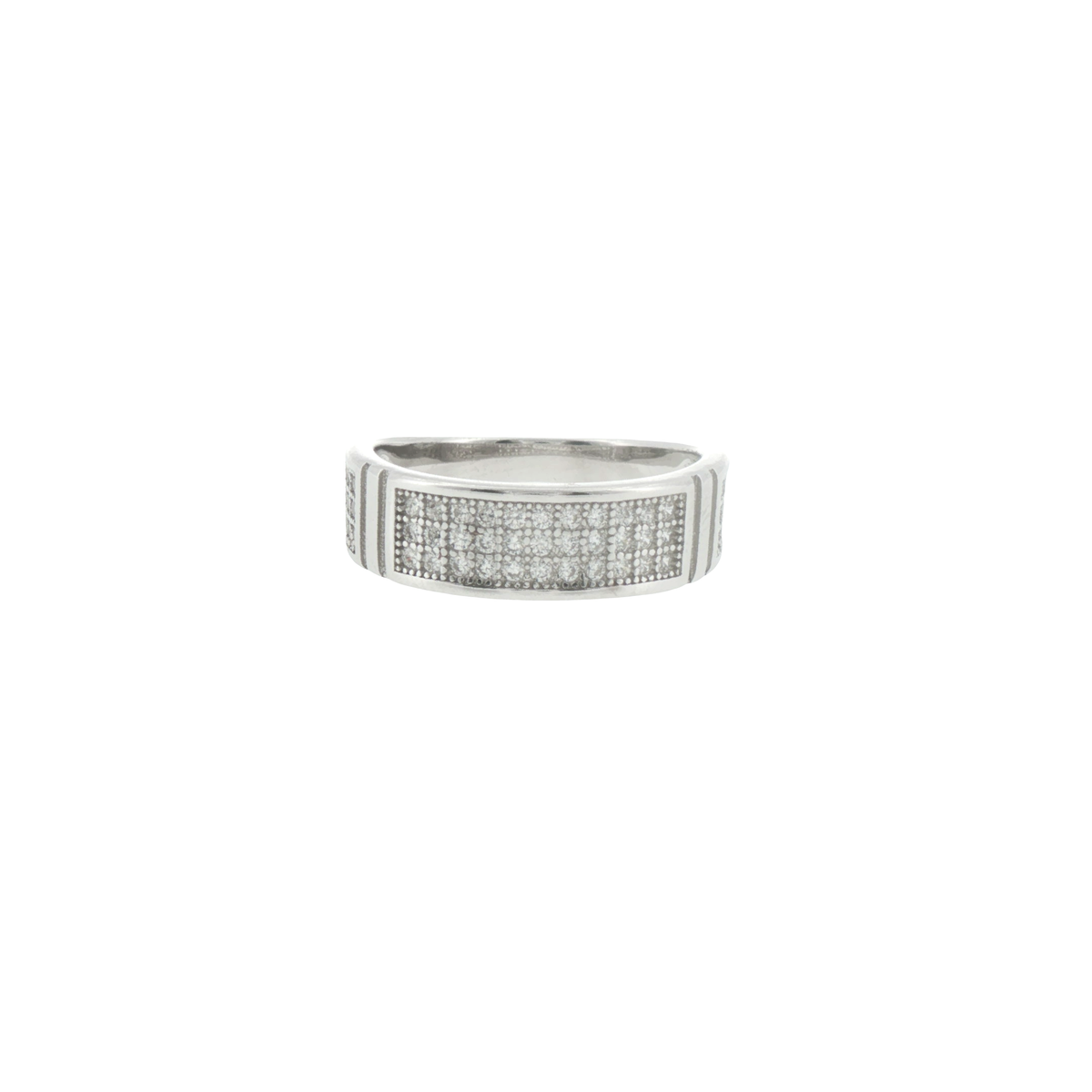 Silver Pave Stone Panel Band Ring
