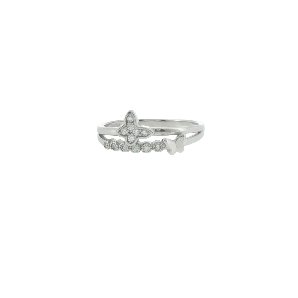 Silver Butterfly Double-Band Stackable Ring