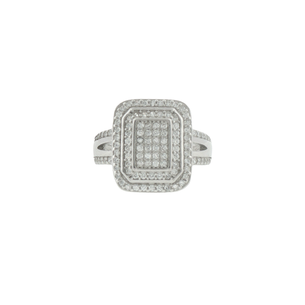 Silver Rectangular Cluster Cocktail Ring