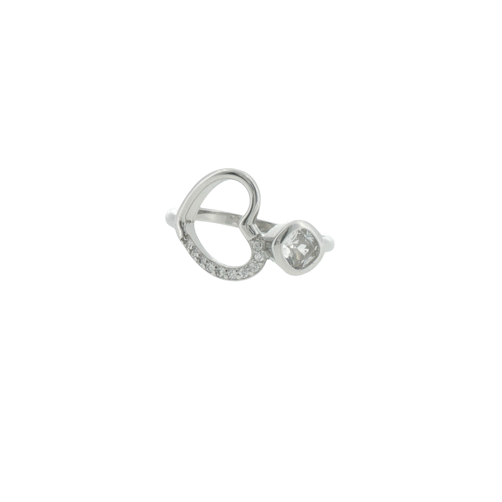 Silver Open Heart Stone Ring