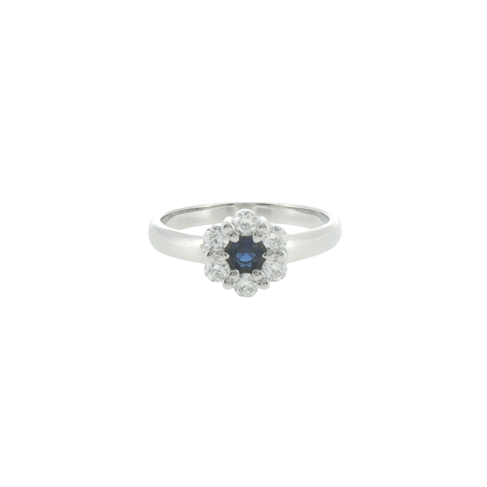 Silver Royal Blue Sapphire Halo Ring