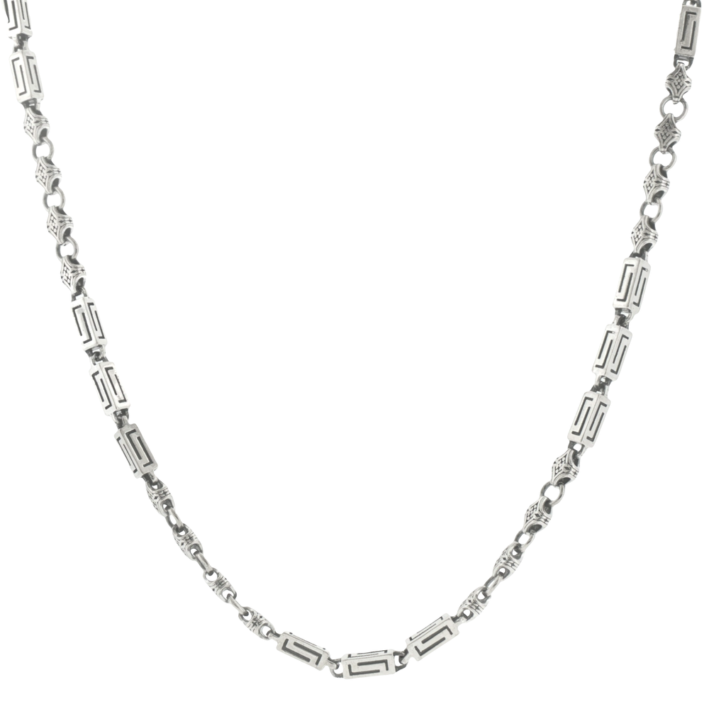 Silver Greek Key Motif Link Men Chain