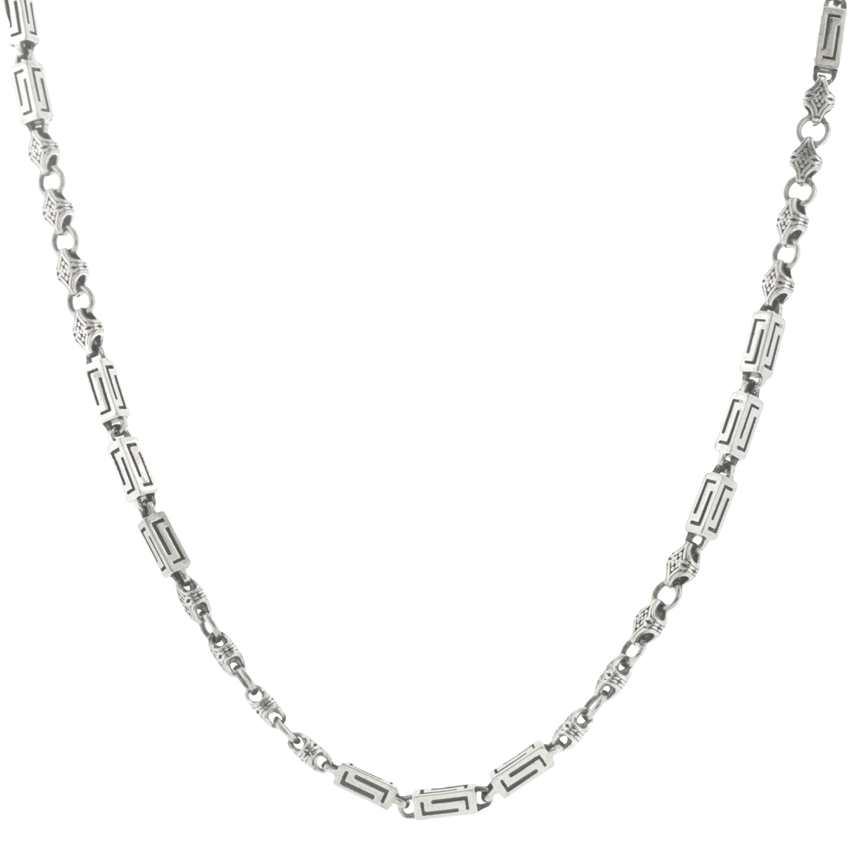 Silver Greek Key Motif Link Men Chain