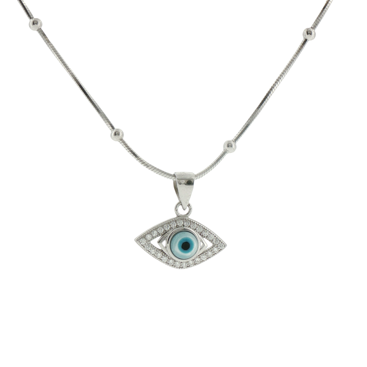 Silver Evil Eye Sapphire Charm Pendant