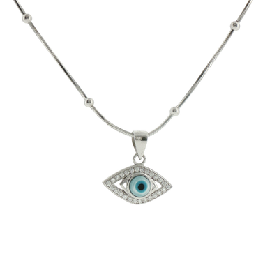 Silver Evil Eye Sapphire Charm Pendant