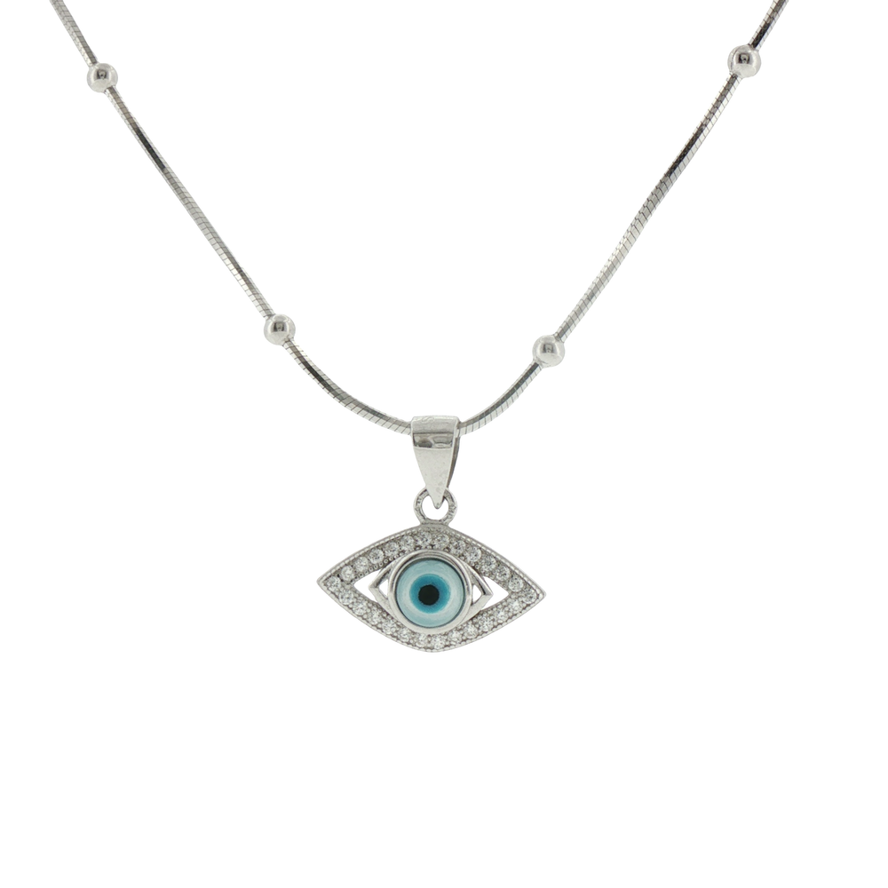 Silver Evil Eye Sapphire Charm Pendant