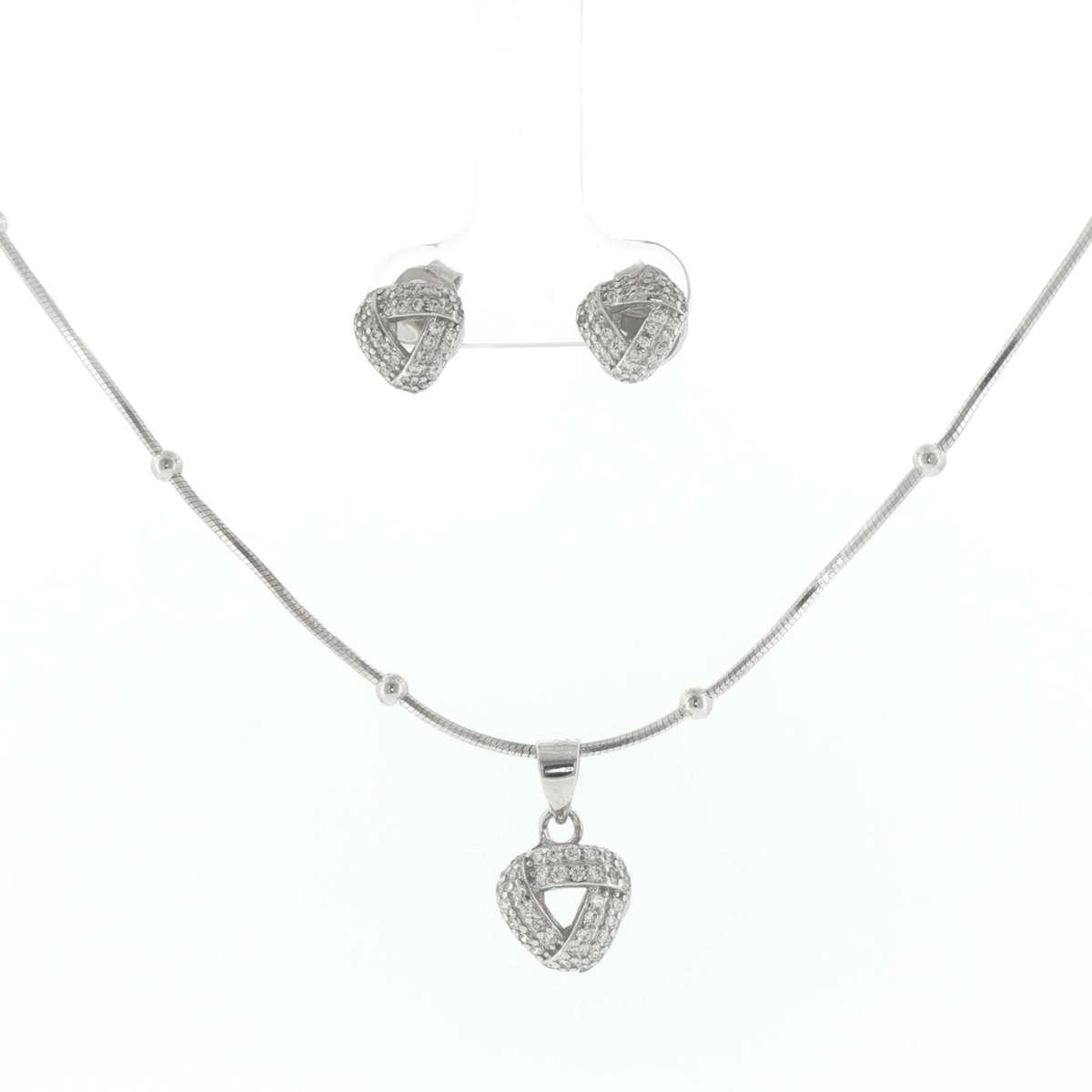 Silver Knot Pendant & Earrings Set