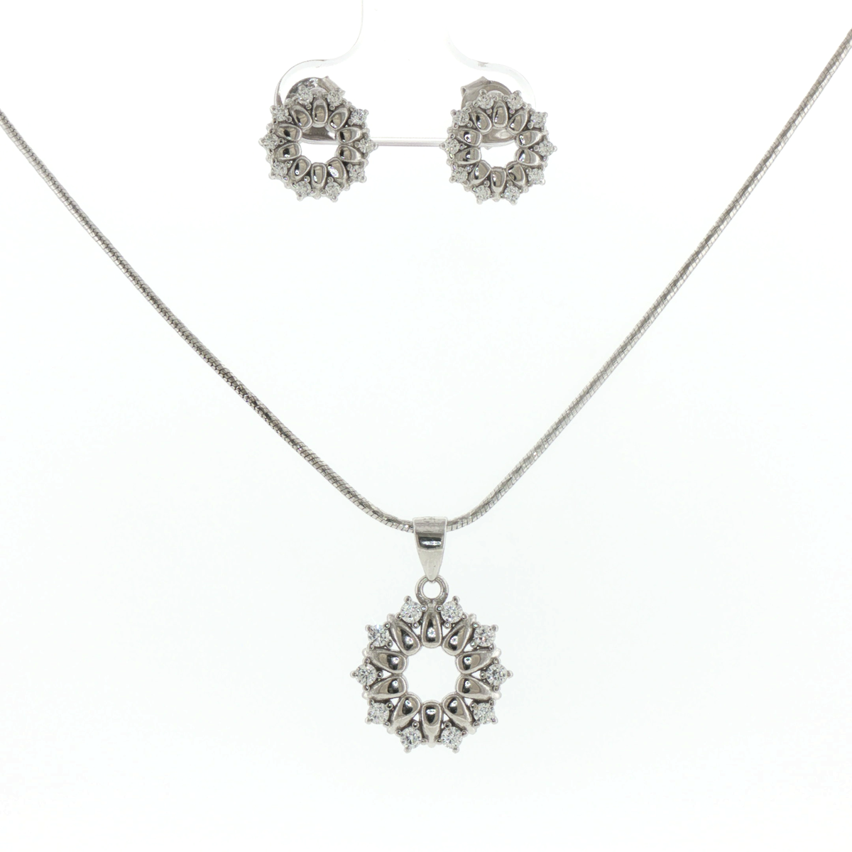 Silver Circular Pendant & Earrings Set