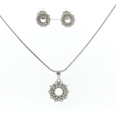 Silver Circular Pendant & Earrings Set