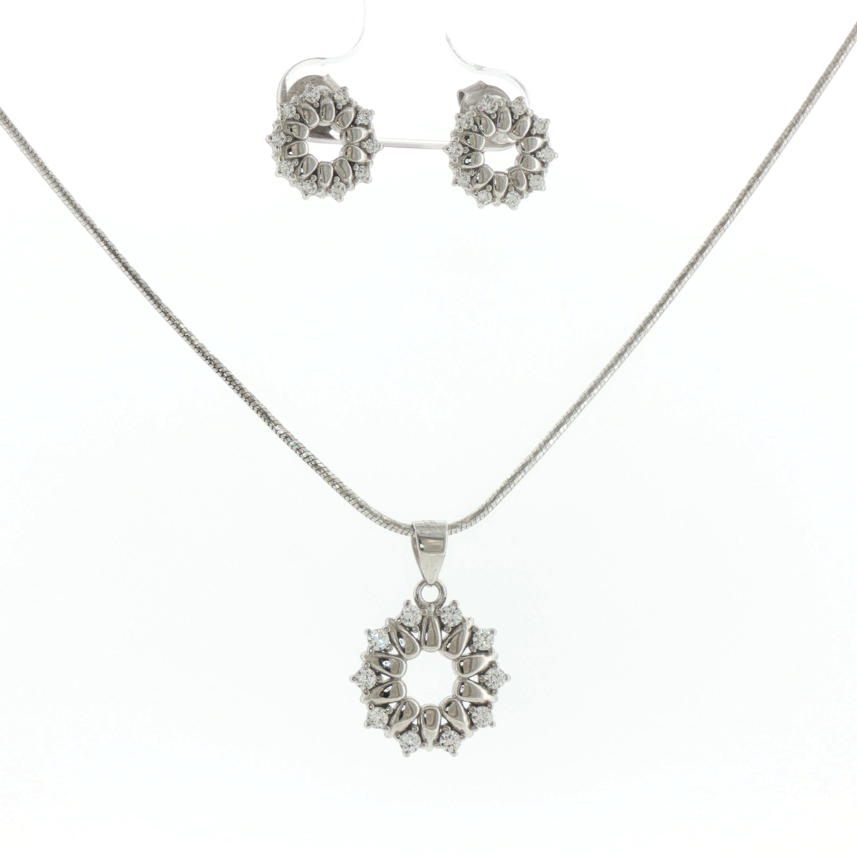 Silver Circular Pendant & Earrings Set