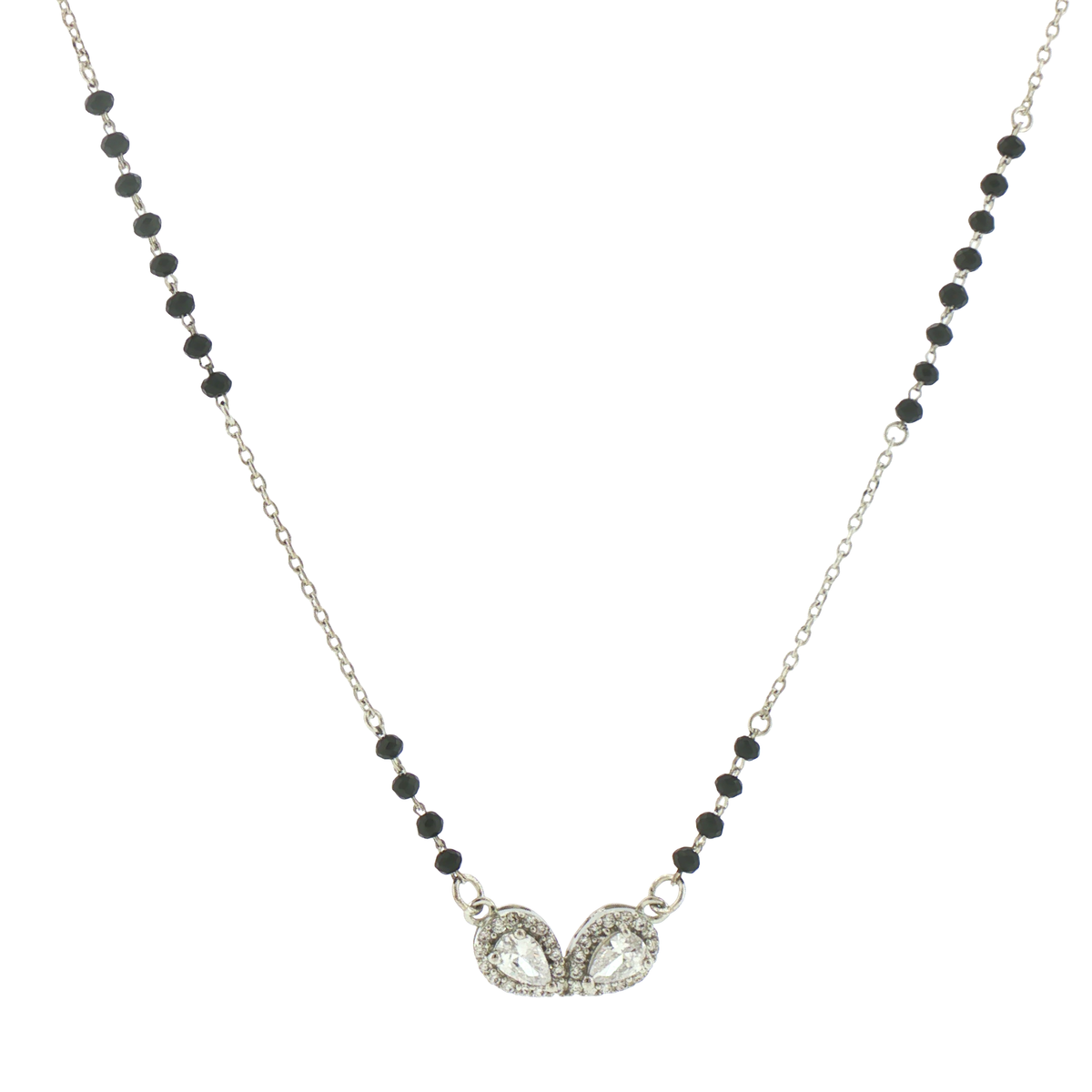 Silver Onyx Beaded Mangalsutra with Pear-Shaped Motif