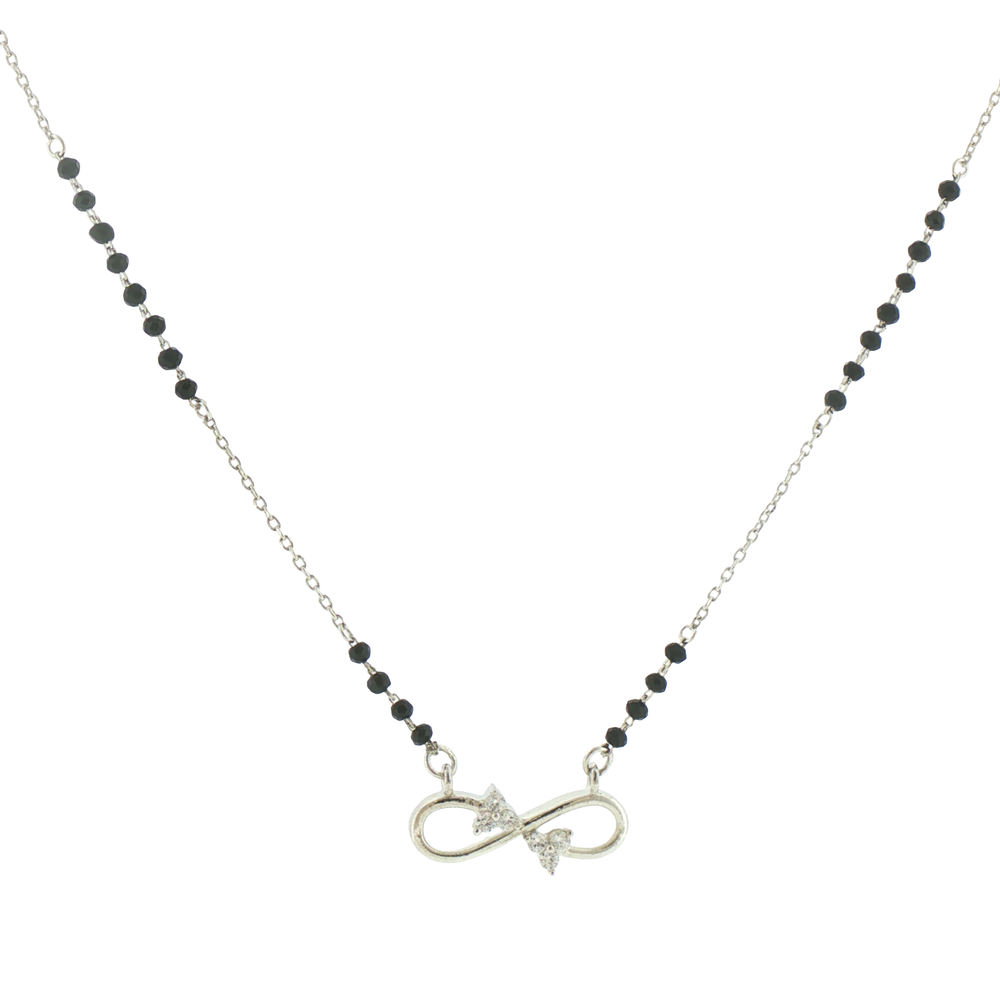 Silver Onyx Beaded Infinity Pendant Mangalsutra