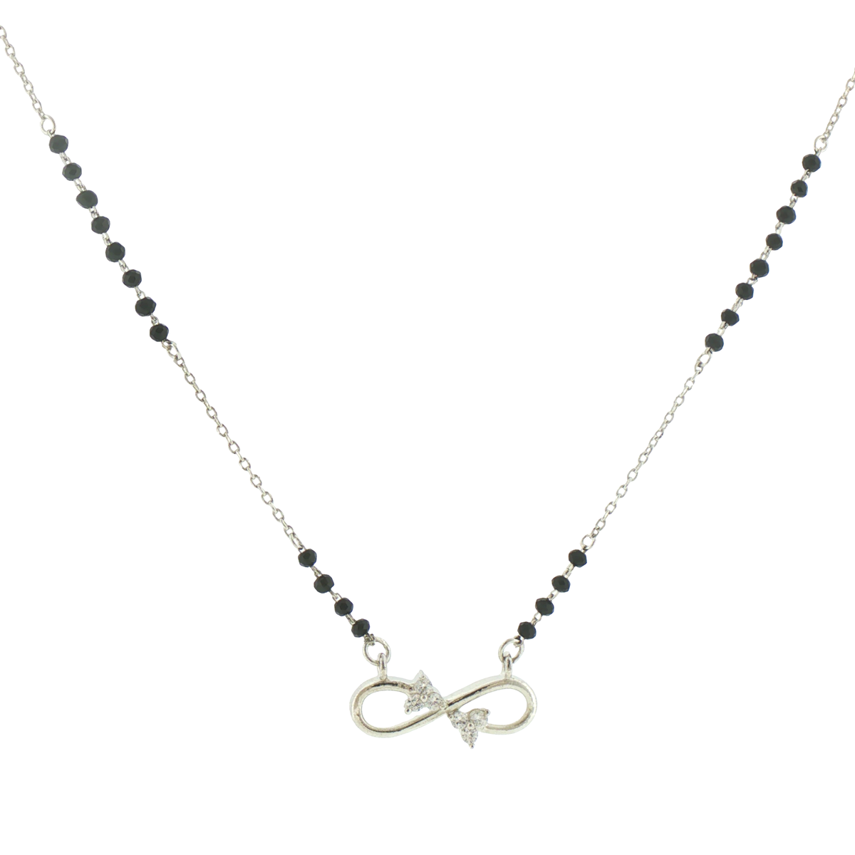 Silver Onyx Beaded Infinity Pendant Mangalsutra