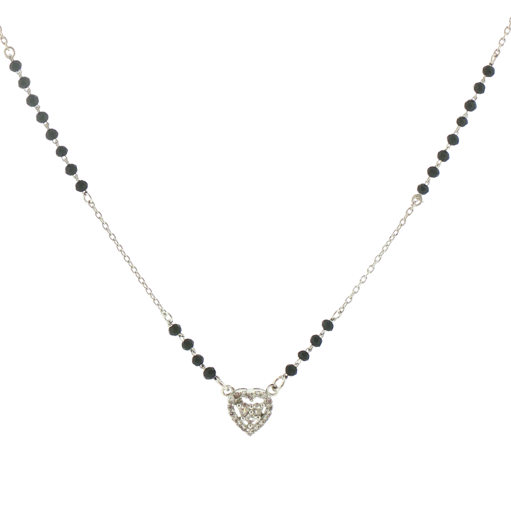 Silver Onyx Beaded Heart Mangalsutra