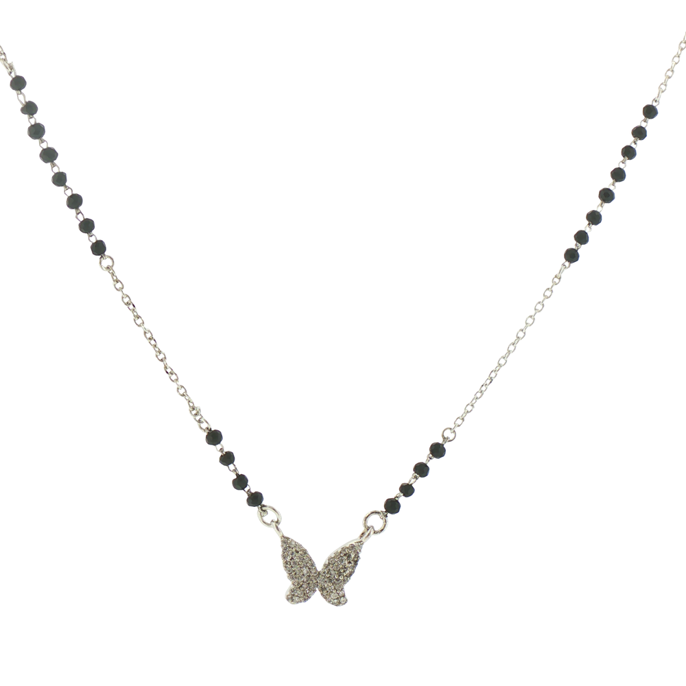 Silver Black Onyx Beaded Butterfly Mangalsutra