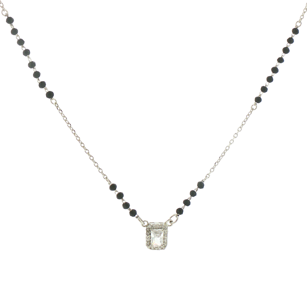 Silver Halo Pendant Beaded Mangalsutra