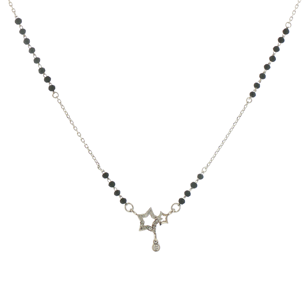 Silver Onyx Beaded Star Pendant Mangalsutra