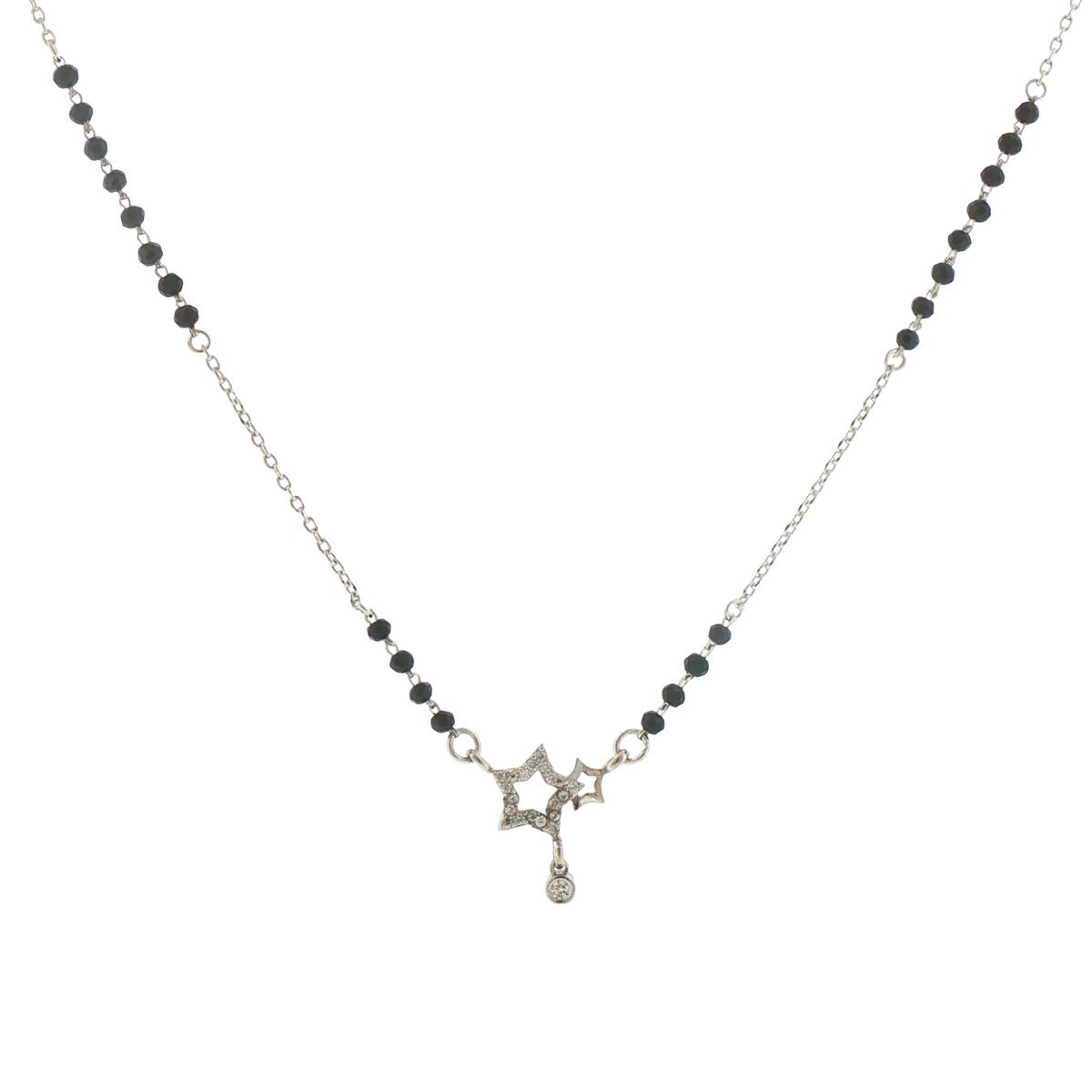 Silver Onyx Beaded Star Pendant Mangalsutra