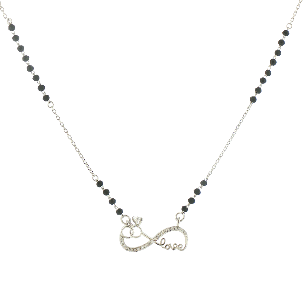 Silver Infinity Love Pendant Mangalsutra with Onyx Beads