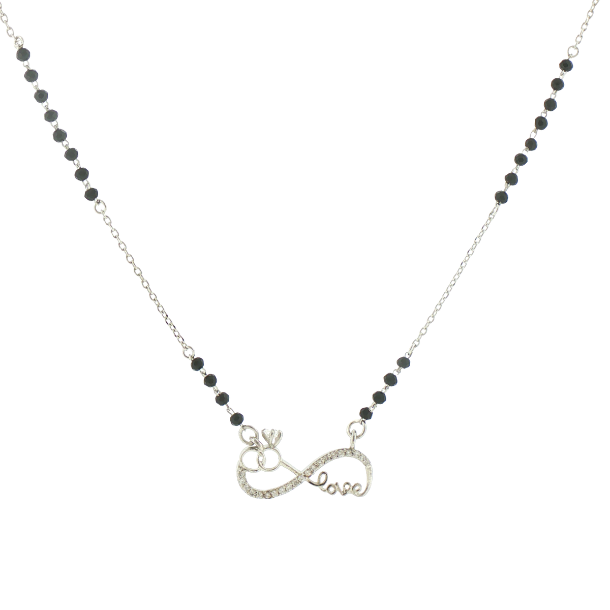 Silver Infinity Love Pendant Mangalsutra with Onyx Beads