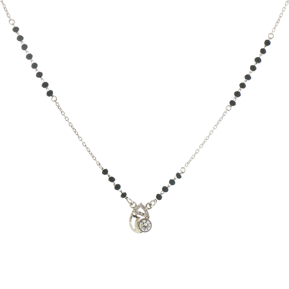Silver Onyx Beaded Mangalsutra with Central Pendant