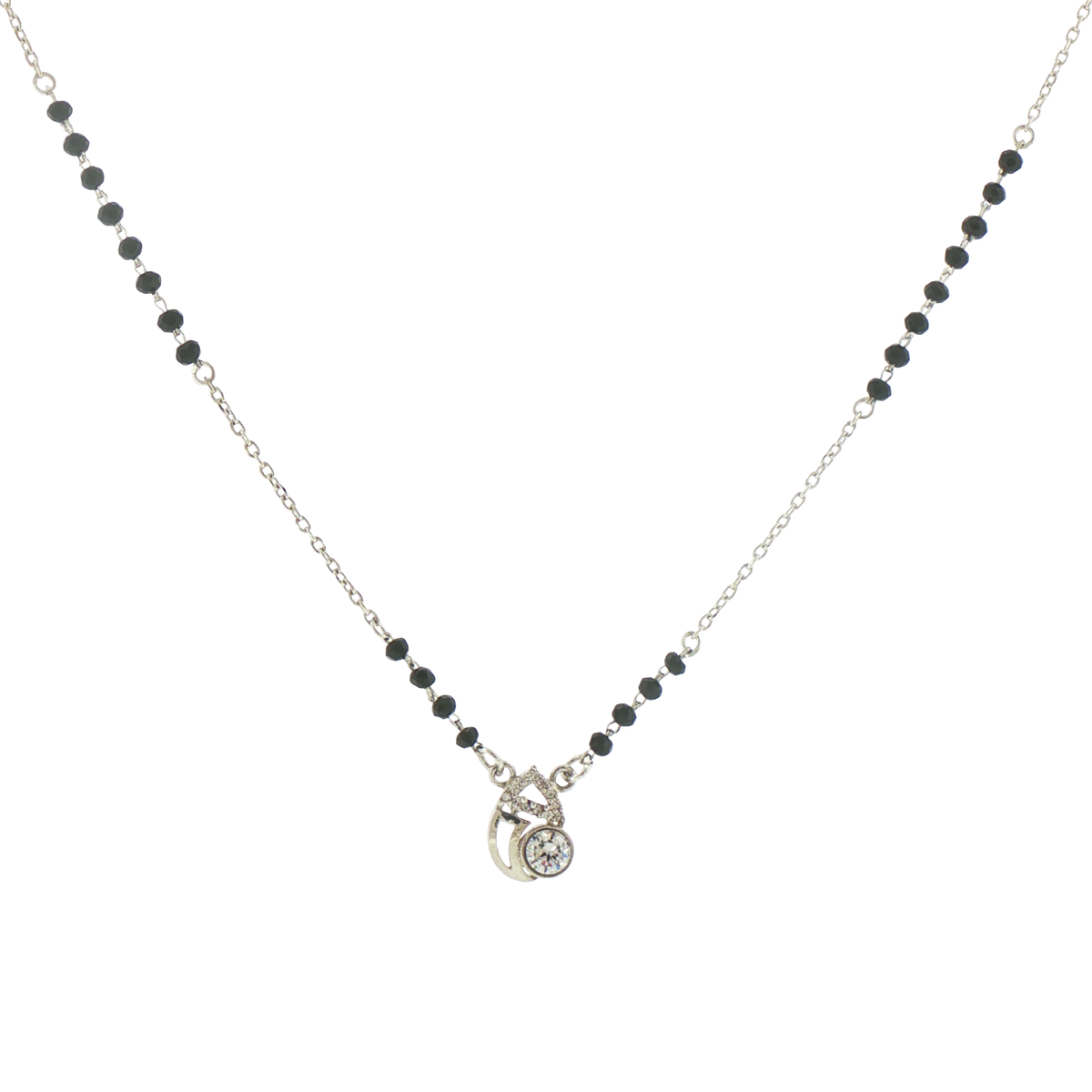 Silver Onyx Beaded Mangalsutra with Central Pendant