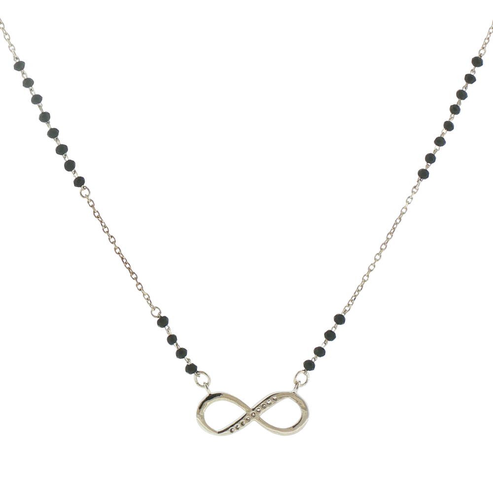 Silver Onyx Beaded Infinity Pendant Mangalsutra