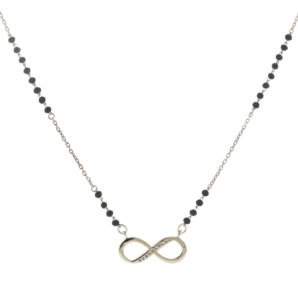 Silver Onyx Beaded Infinity Pendant Mangalsutra