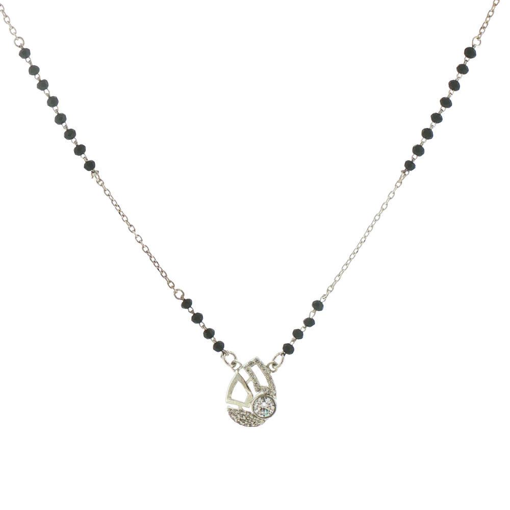 Silver Geometric Stone Pendant Beaded Mangalsutra
