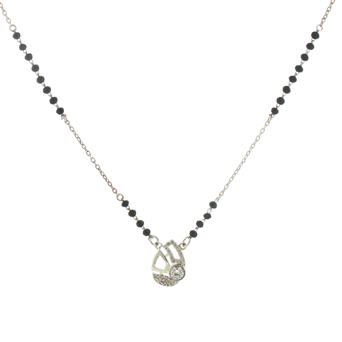 Silver Geometric Stone Pendant Beaded Mangalsutra