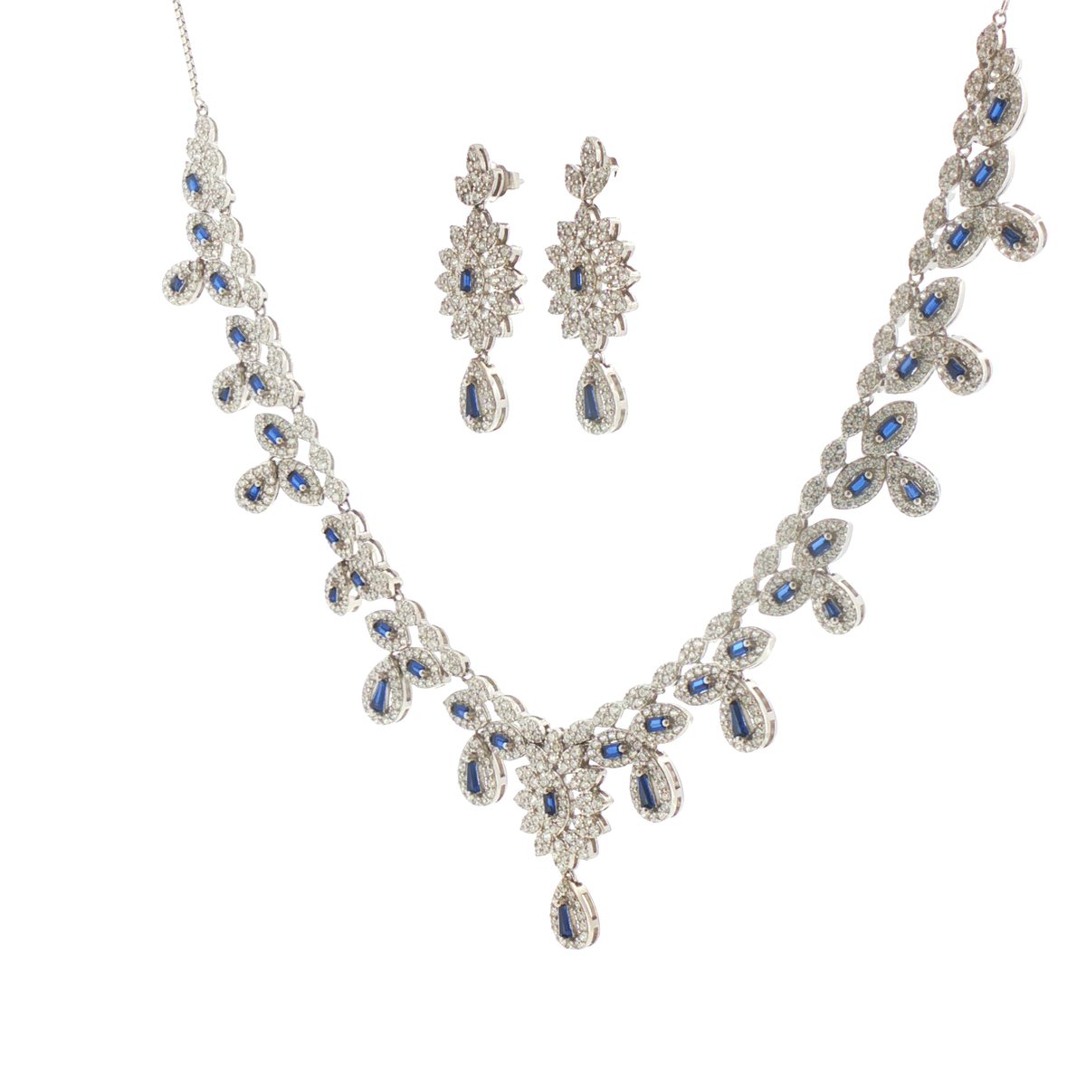 Royal Blue Sapphire Floral Necklace Set