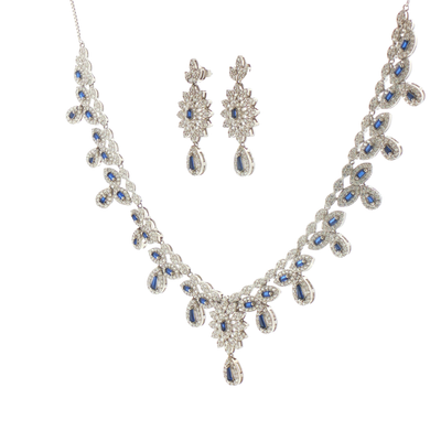 Royal Blue Sapphire Floral Necklace Set