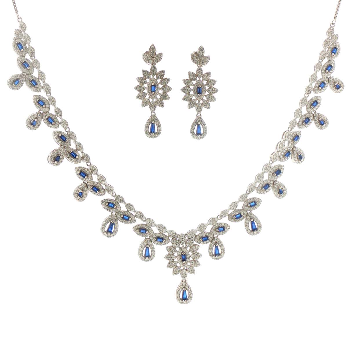 Royal Blue Sapphire Floral Necklace Set