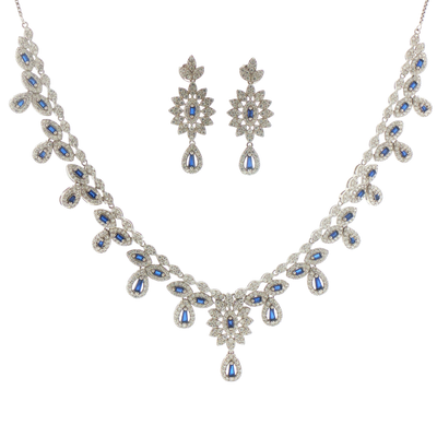 Royal Blue Sapphire Floral Necklace Set