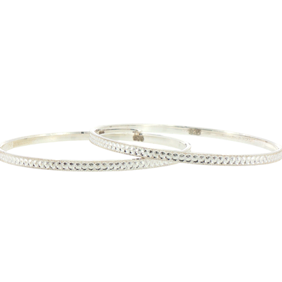Silver Textured Bangles (Set of 2)