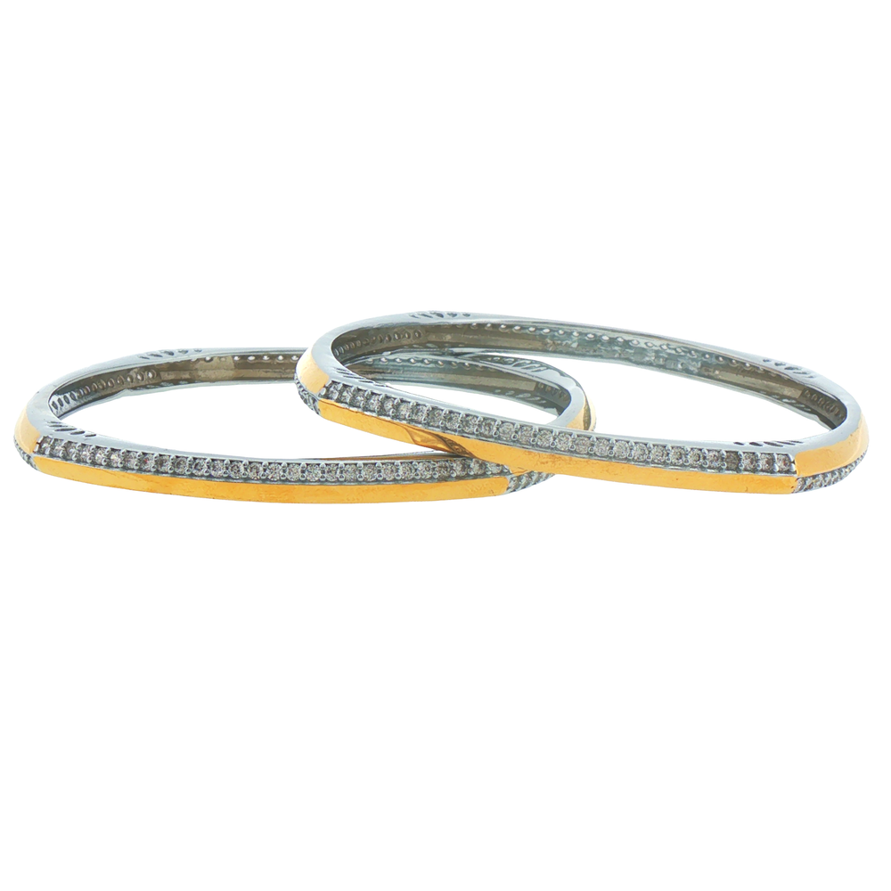 Silver Pave Gold Plated Angular Bangles (Set of 2)