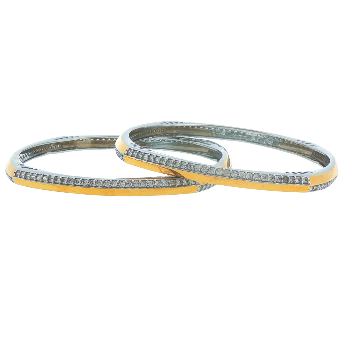 Silver Pave Gold Plated Angular Bangles (Set of 2)