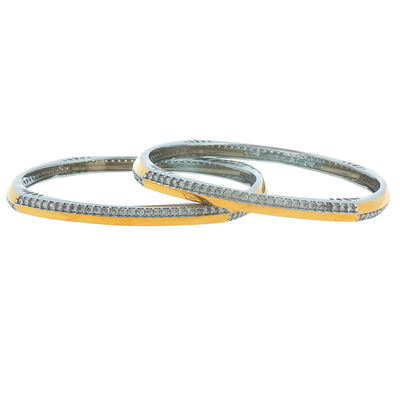 Silver Pave Gold Plated Angular Bangles (Set of 2)