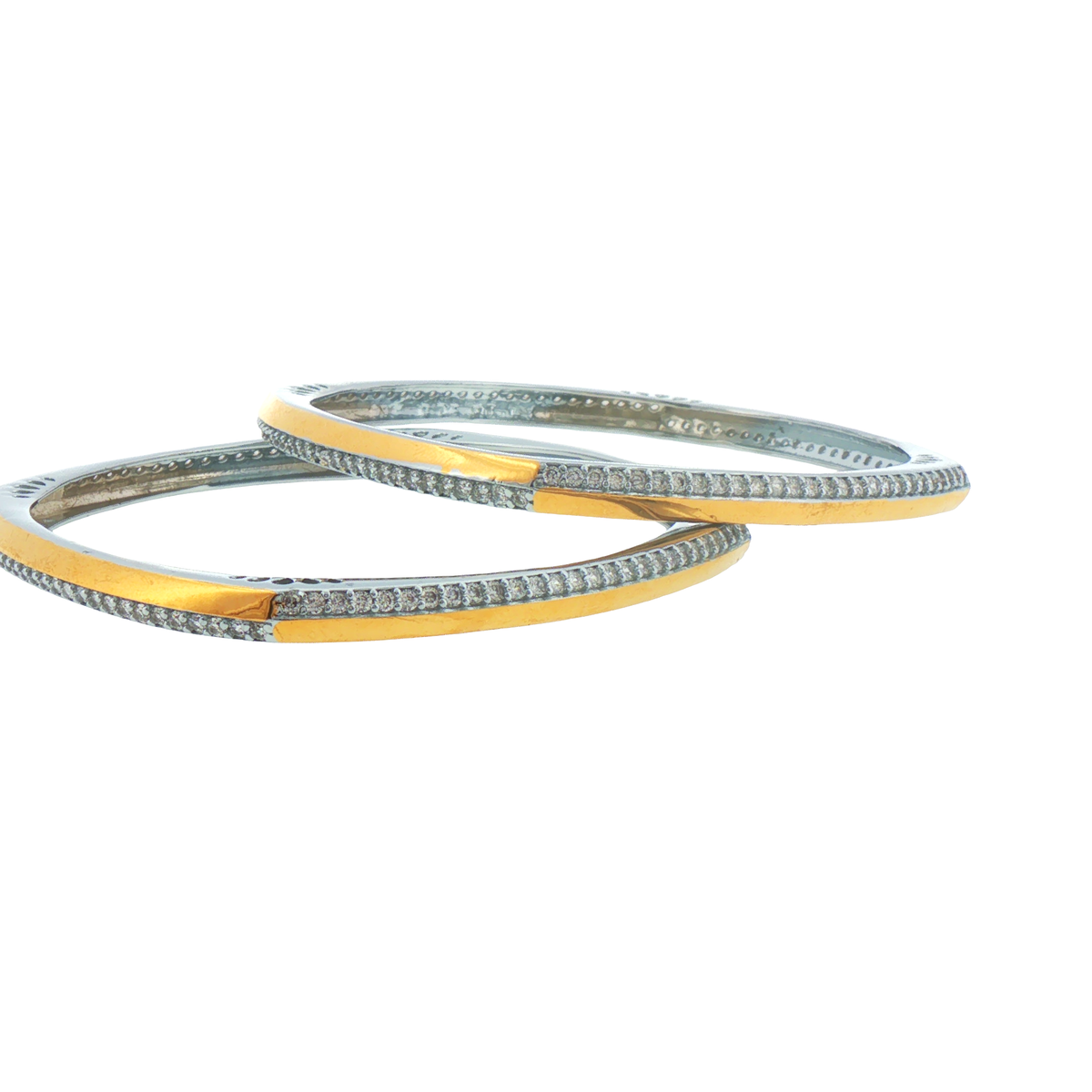 Silver Pave Gold Plated Angular Bangles (Set of 2)