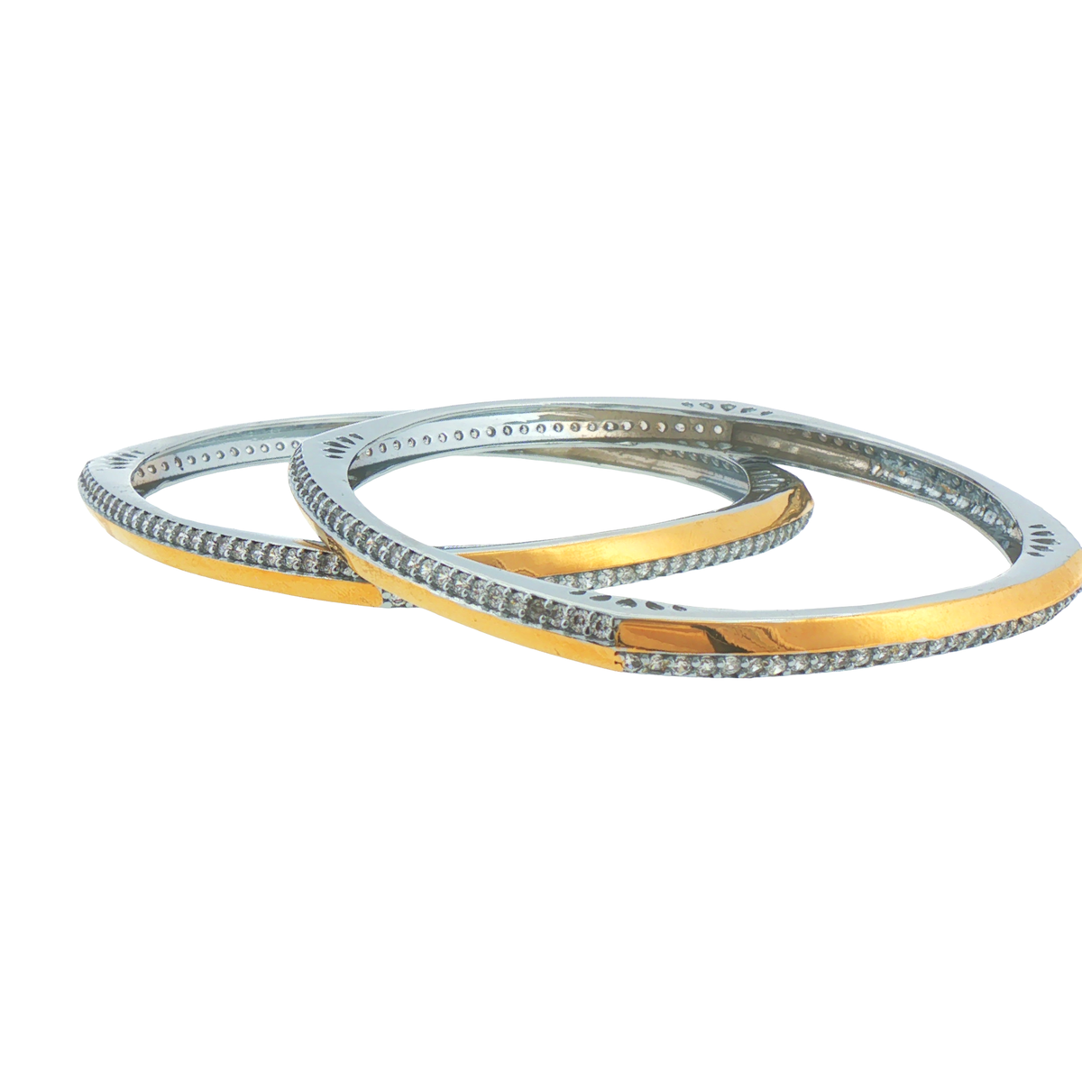 Silver Pave Gold Plated Angular Bangles (Set of 2)