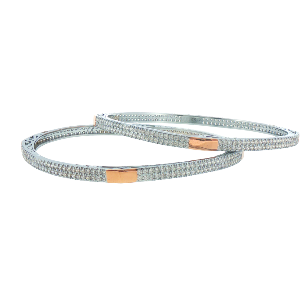 Silver Bangles with Rose Gold Plated Accents (Set of 2)