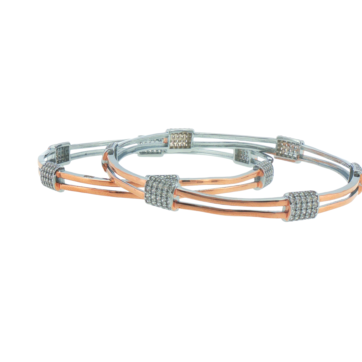 Two-Tone Silver Station Bangles (Set of 2)
