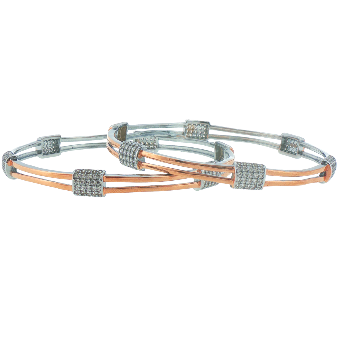 Two-Tone Silver Station Bangles (Set of 2)