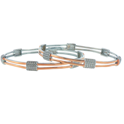 Two-Tone Silver Station Bangles (Set of 2)
