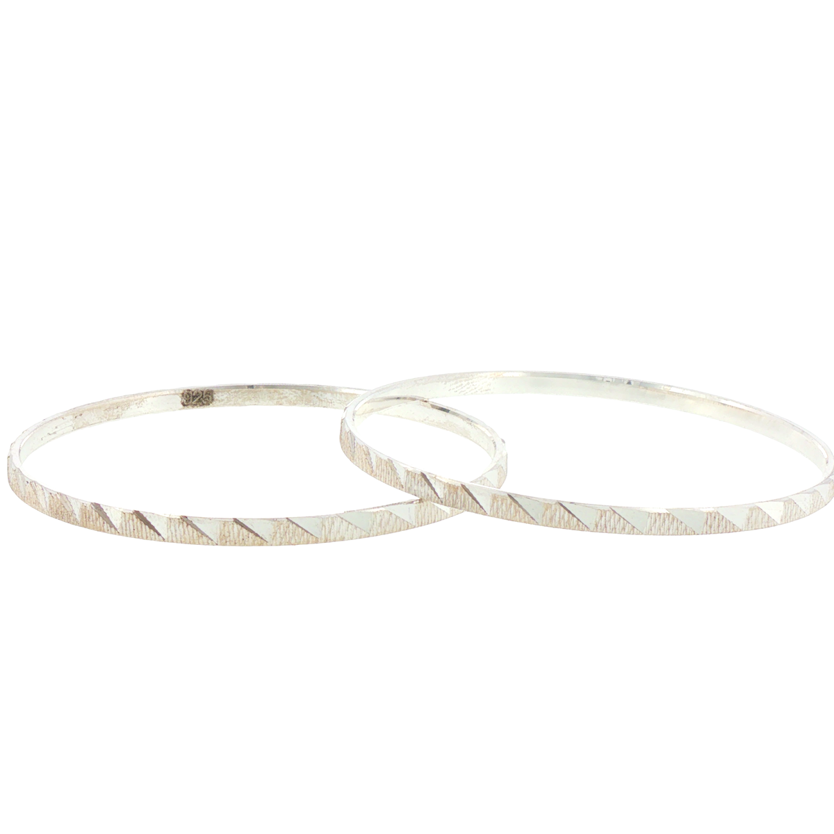 Silver Textured Diagonal Pattern Bangles (Set of 2)