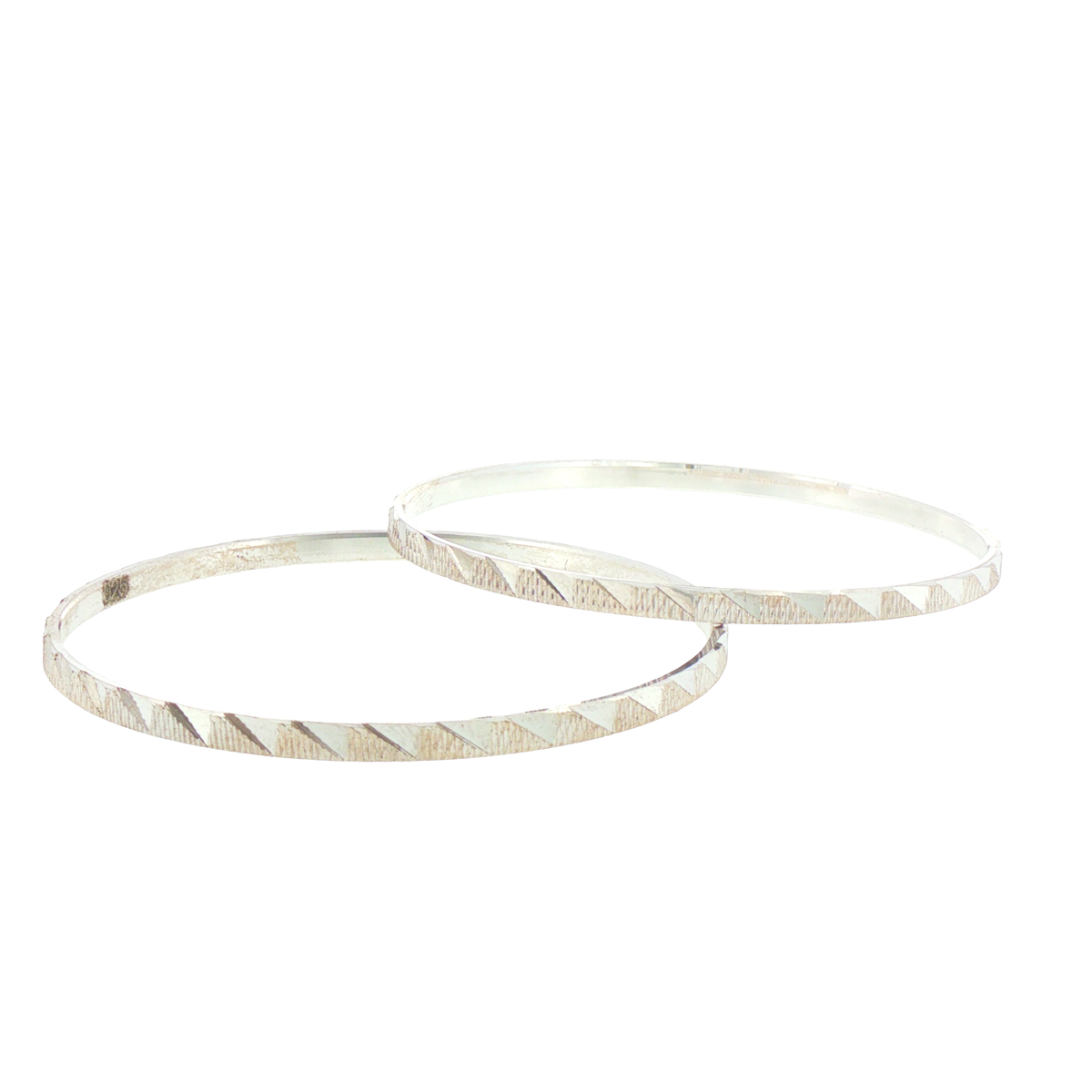 Silver Textured Diagonal Pattern Bangles (Set of 2)