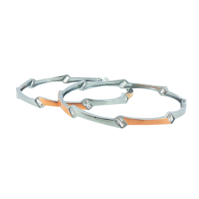 Silver Geometric Two-Tone Bangles (Set of 2)