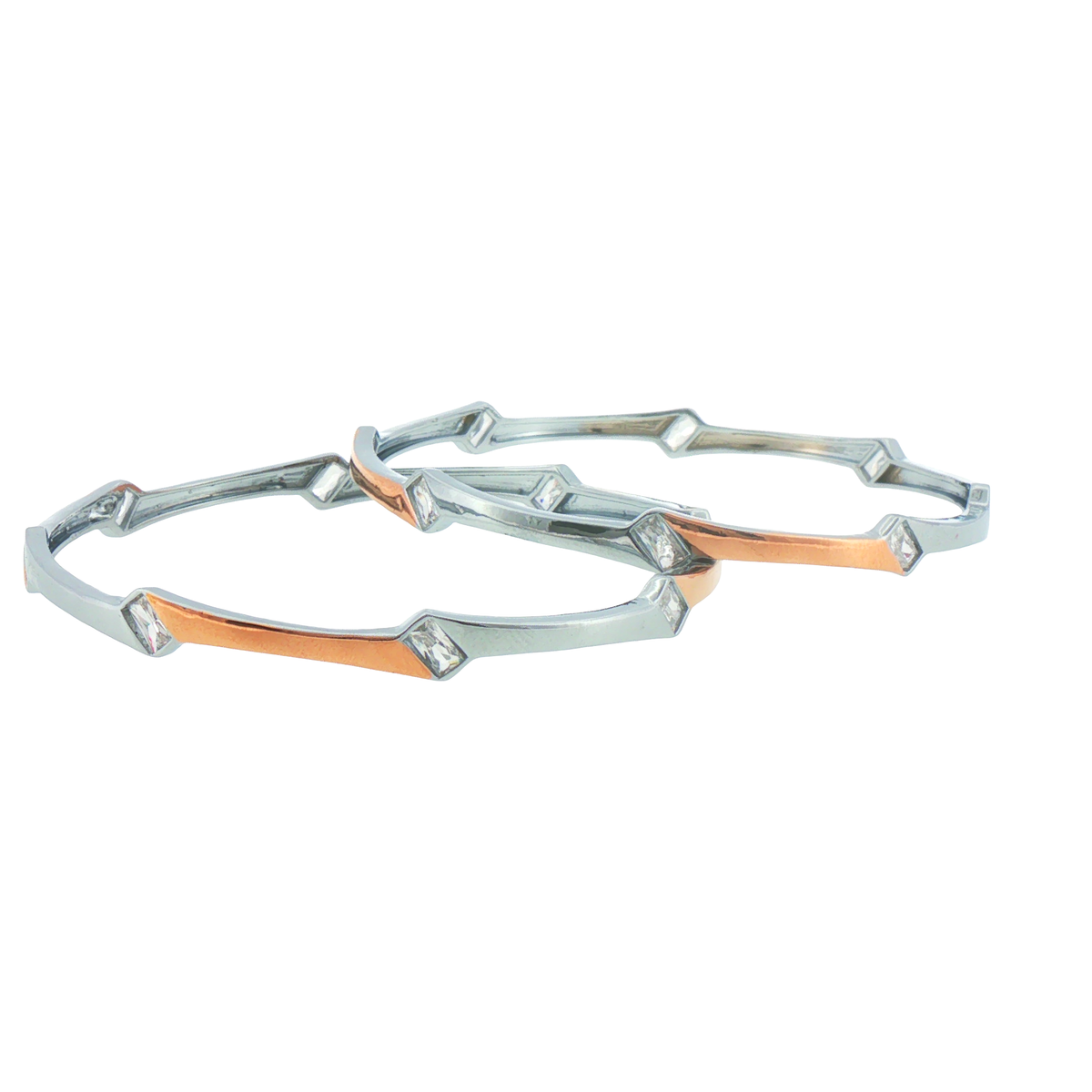 Silver Geometric Two-Tone Bangles (Set of 2)